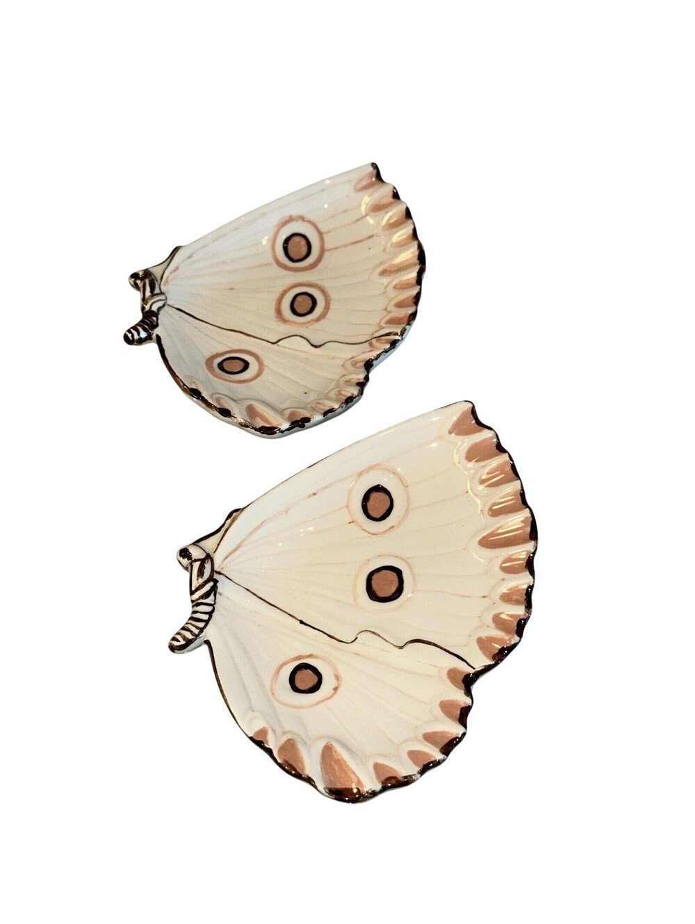 Ceramic Butterfly Trinket Jewelry Trays 2 vintage Dishes 7" SET Boho Butterflies